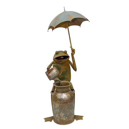 53.75&#x22; Rustic Metal Frog with Umbrella Fountain